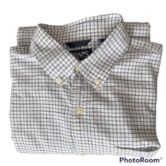 Chaps Mens Long Sleeve Button Down Blue/Black/White Plaid Medium - Picture 1 of 7